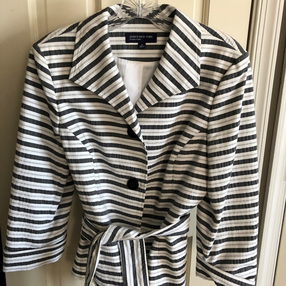 Belted Striped Charcoal Jacket
